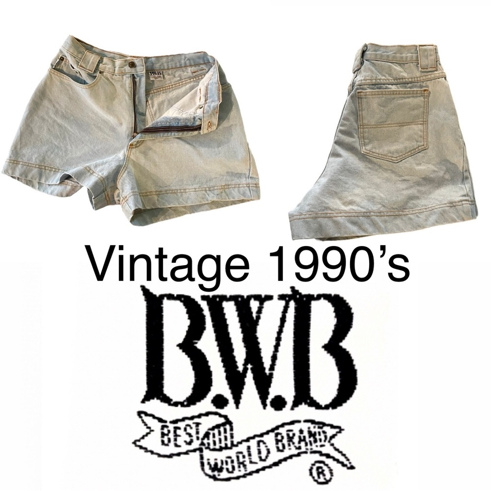 Vintage 90s Best World Brand High Rise Light Blue Mom Jean Shorts 13 Jr.